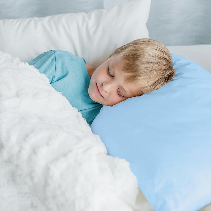 Little Sleepy Head Toddler Pillow with Pillowcase 13x18 - Kids Pillow for Sleeping - Toddler Pillow - Better Neck Support Ergonomic Pillow and Toddler Pillowcase - Best Pillows for Kids (Blue)