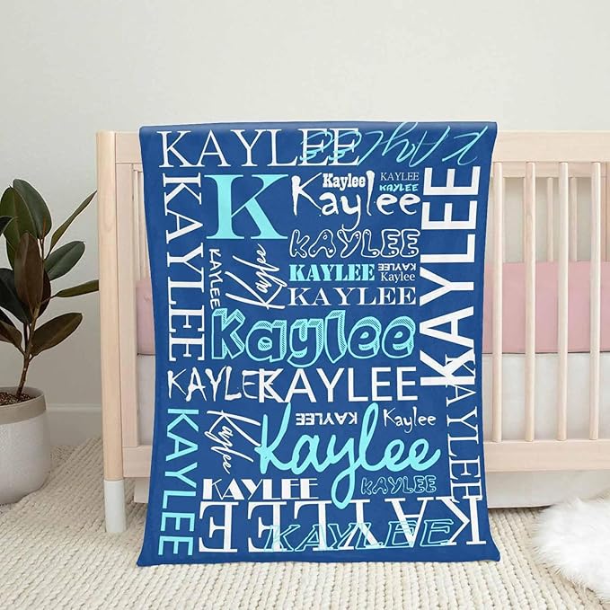 Artsadd Personalized Name Blankets for Boys Girls, Custom Navy Blue Super Soft Baby Throw Blanket Customized Girl's Blanket for Infant Newborn Custom Soft Fleece Blanket for Adults Birthday Christmas