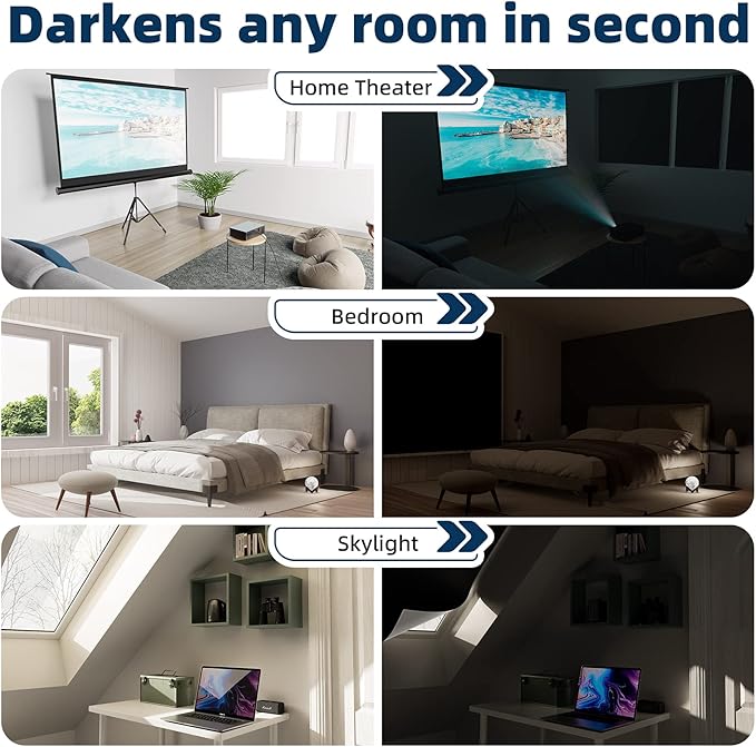 NIGHTON Portable Blackout Curtains 42" × 57" Strong Hook and Loop Tape Strips with Adhesive,Black out Shades That can be Cut,100% Blackout Material Window Blinds for Baby Nursery or Travel Use - Black