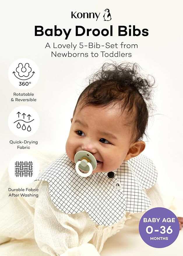 Konny Baby Bibs Set, 360 ° Rotate, Soft and Absorbent Bandana Drooling for Boys Girls baby Essentials