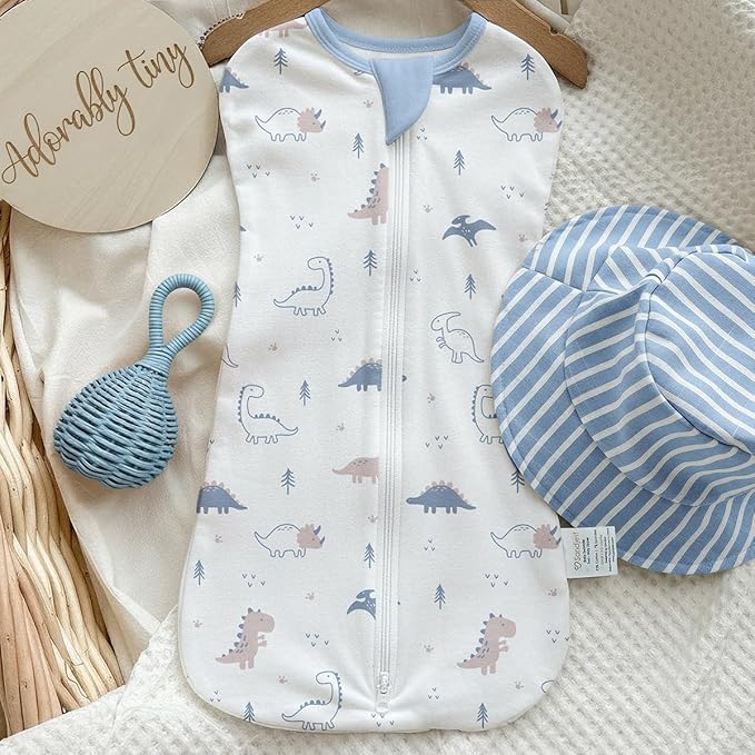 Baby Swaddle 0-2 Months, Cotton Arm-In Zipper Sleep Sack, Wearable Blankets Wrap for Newborn Infant Boys (Dinosaur, Polka Dots, Pack of 2)