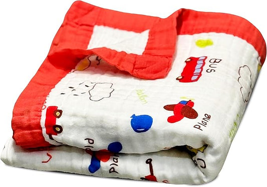 100% Cotton Muslin Baby Blanket | Soft & Breathable 6-Layer Swaddle & Receiving Blanket | Lightweight Quilt for Newborns, Infants & Toddlers | Gender-Neutral (Vroom Vroom)
