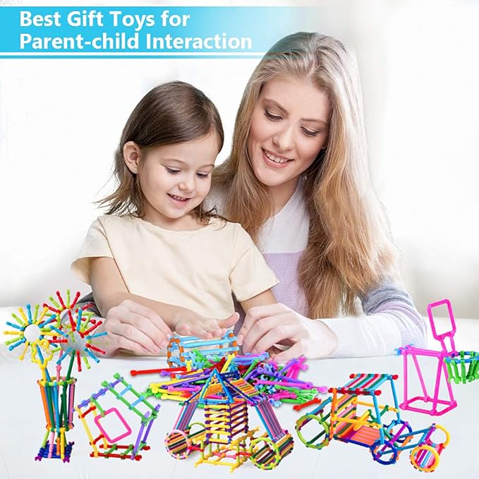 Juboury 1054Pcs Building Toy Building Blocks Bars Different Shape Educational Construction Engineering Set 3D Puzzle, Interlocking Creative Connecting Kit, Great STEM Toy for Both Boys and Girls