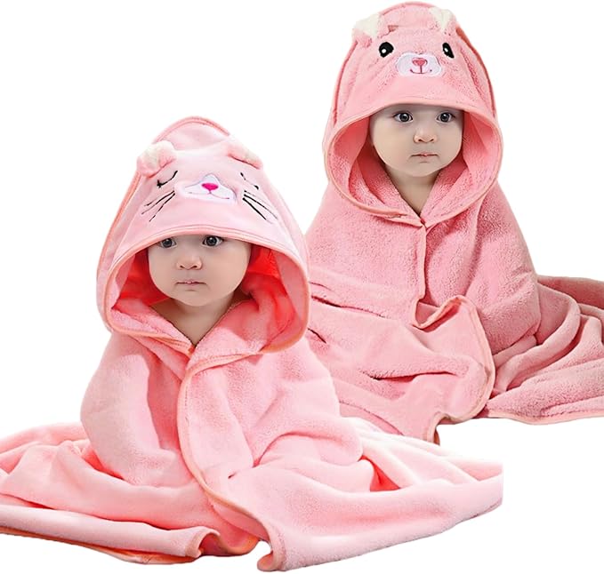 2 Pcs Baby Hooded Towels,31 x 31 in Baby Washcloths, Infant Super Soft Baby Bath Towels with Hood for Toddlers1-3,Highly Absorbent Viscose Hooded Towel for Boys, Girls, Newborn Essentials