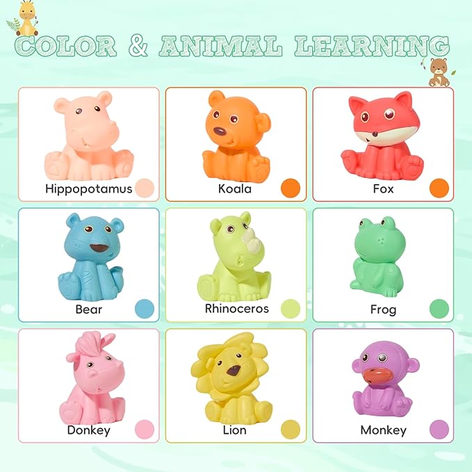 Mold Free Baby Bath Toys, 9 PCS Sealed, No Hole Bath Toys, Soft & Safe Toddler Bath Toy Set, Bathtub Water Beach Pool Toys for Babies 6-12 Months, Baby Gift for Christmas, Birthday, Stocking Stuffers