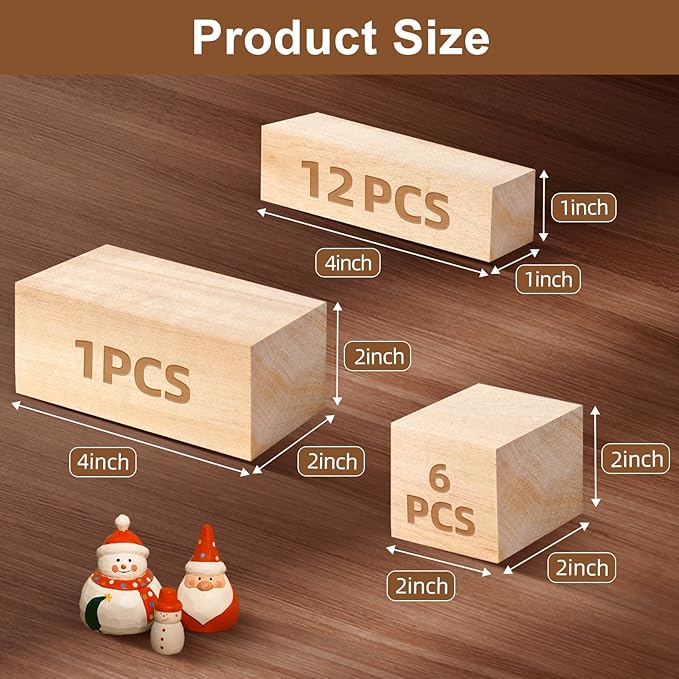 19Pcs Basswood Carving Blocks, Bass Wood with 3 Sizes for Widdle and Whittle Crafts, Soft Whittling Wood Blocks for Kids and Adults Beginners