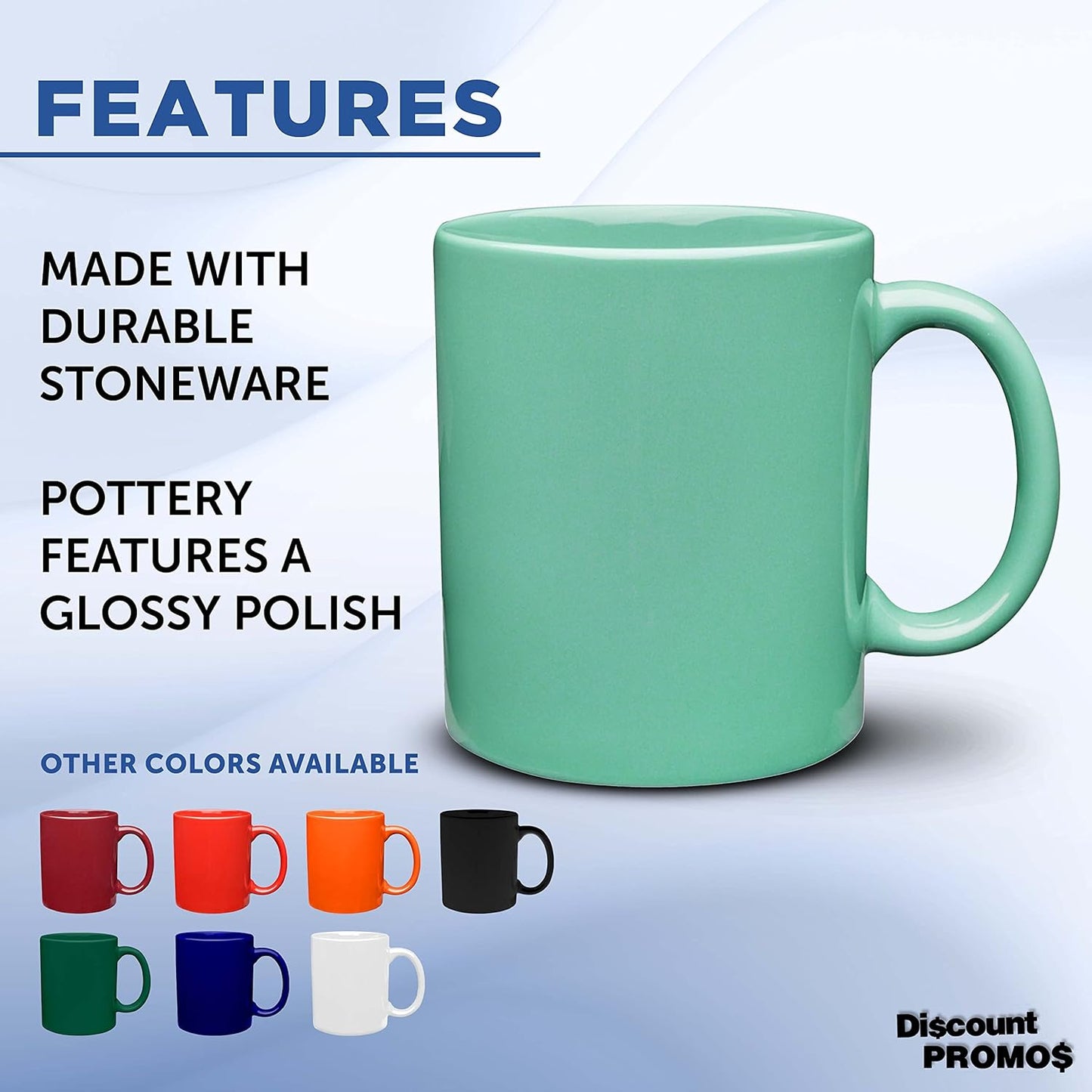 DISCOUNT PROMOS Ceramic Coffee Mugs 11 oz. Set of 10, Bulk Pack - Coffee cup set, Iced coffee cup, Gaming mug - Teal