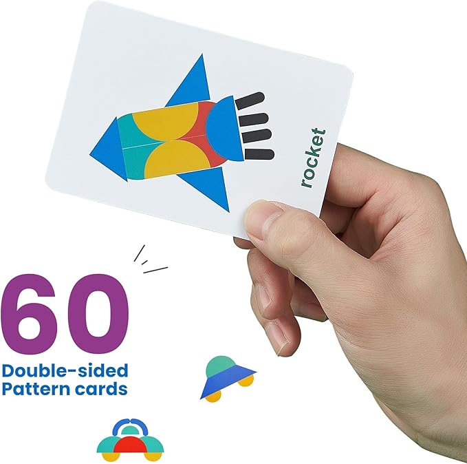 LiKee Open Ended Wooden Shape Puzzles (36 Blocks&60 Cards) for Toddlers 3+ Years Old, Montessori Development Toys Preschool Education Activity Travel Toy Board Games for Kids 4-8 Yrs