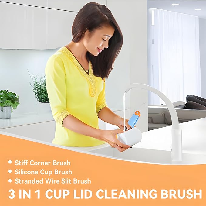 3 in 1 Cup Lid Cleaning Brush, Multifunctional Insulation Bottle Cleaning Tool, Home Kitchen Cleaning Tool for Bottle Gap Tight Spaces Cup