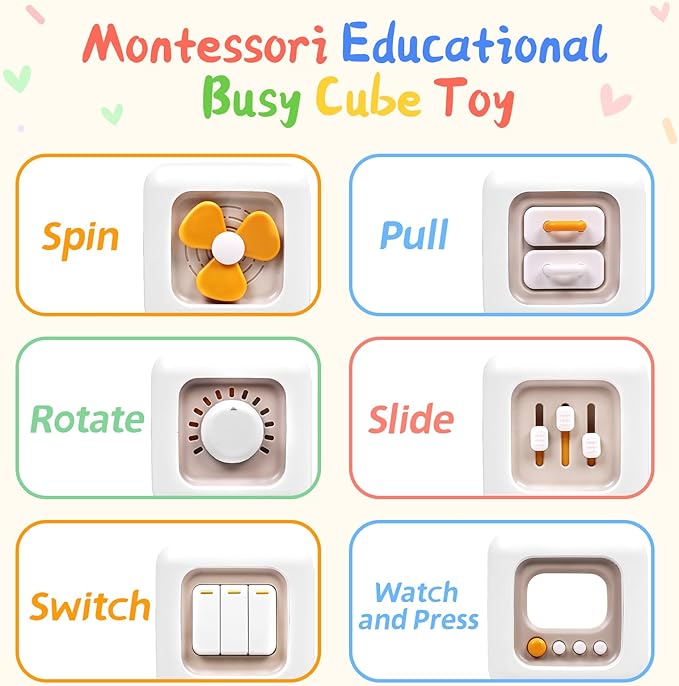 Christmas Stocking Stuffers 6 in 1 Montessori Toys for Babies 6-12 Months, Infant Sensory Pull String Toy, Fidget Spinners Soft Baby Blocks & Stacking Cups for Toddlers 1-3, Baby Gifts for 1 Year Old