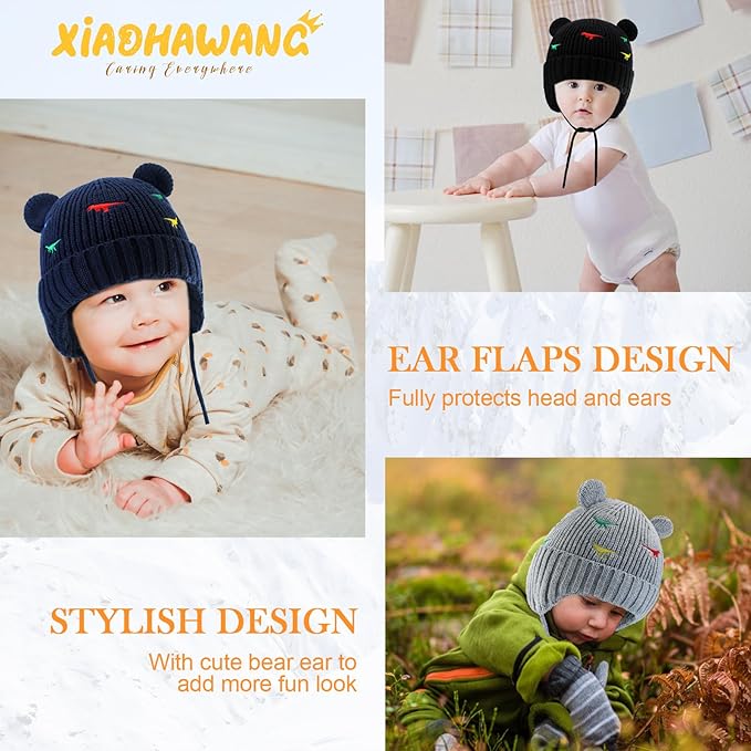 XIAOHAWANG Baby Hat Cute Bear Toddler Earflap Beanie Warm for Fall Winter