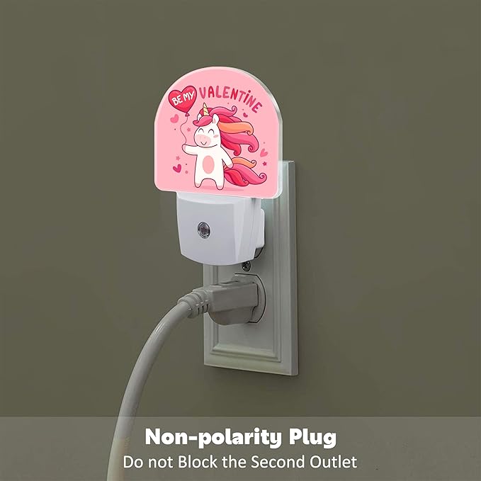 Cute Valentine's Day Unicorn Night Light for Kids, Be My Valentine Night Light Plug in with Dusk to Dawn Sensor,0.5w Energy Saving Nightlight for Hallway Stairway Kitchen Bedroom