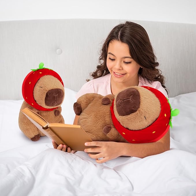 Achwishap Capybara Plush,Cute Plushies Capybara Stuffed Animal,Capybara Plush Toys,Kawaii Plush Stuffed Toy with Strawberry Hat Plushie Gift for Kids Adults Birthday(Capybara with Strawberry Hat,16”)