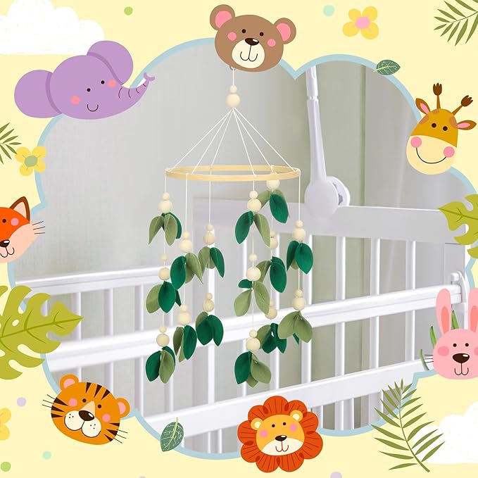Wenqik Baby Crib Mobile for Nursery Green Leaf Dragon Mobile Crib Forest Green Forest Baby Shower Gift for Boys and Girls(Leaf)