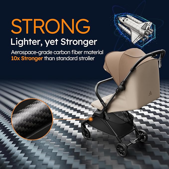 MAMAZING Ultra Air X Travel Stroller - Ultra-Lightweight Under 10 lbs, Carbon Fiber Frame & Airplane Friendly, Lightweight Stroller with Reclining Seat, UPF 50+ Canopy & Travel Bag