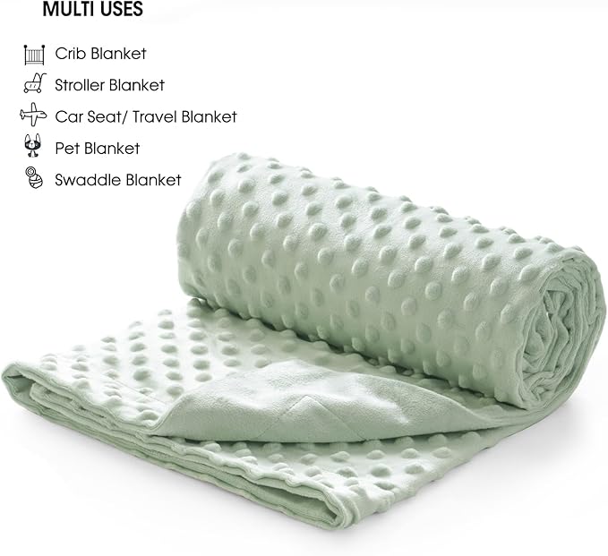 david's kids Micro Fleece Minky Baby Blanket for Girls with Double Layer and Soothing Raised Dots, 40x50 Inches Breathable and Soft Lightweight Receiving Blanket for Newborns, Sage Green