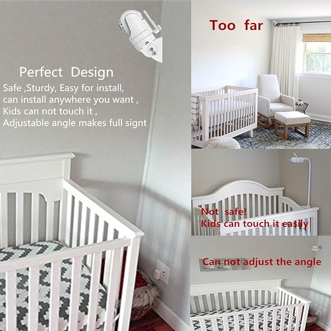 Baby Monitor Wall Mount for Infant Optics DXR-8,Adjustable Angle Mounting Brackets for Motorola,Babysense,HelloBaby and Most Universal Camera Stand Indoor Wide Angle Aluminum Alloy Material(White)