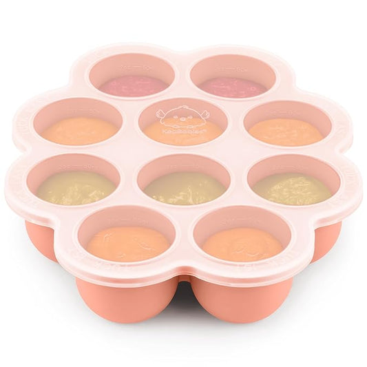 KeaBabies Silicone Food Freezer Trays with Lid, 2oz x 10 Pods Baby Food Storage Containers, Easy Puree Meal Prep, Breast Milk Silicone Freezer Molds, Dishwasher,Microwave Safe,BPA-Free(Roseate)