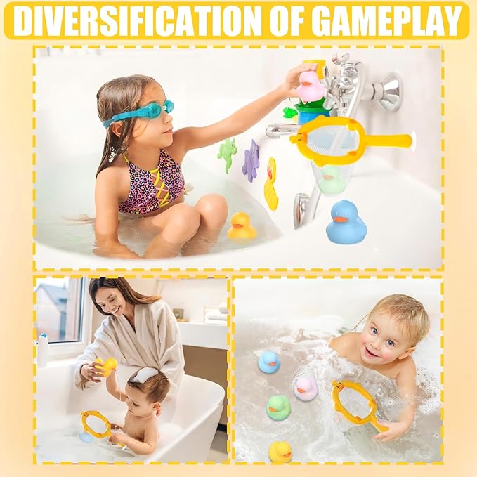 6-Piece Bath Toys Mold Free Rubber Duck for Toddlers 1-3 | Sensory Floating Ducks with Storage Bag for Bathtub, Beach, Shower, Tub, Kids Boys Girls