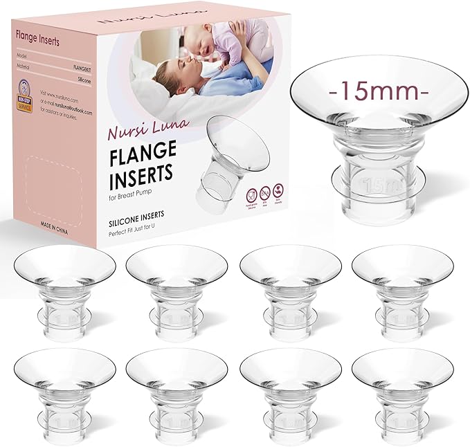 Flange Inserts 8PCS 15mm for 24mm Flange/Shield, Flange Sizing Kit Silicone Flange Insert, Breastfeeding Essentials Kit for New Moms