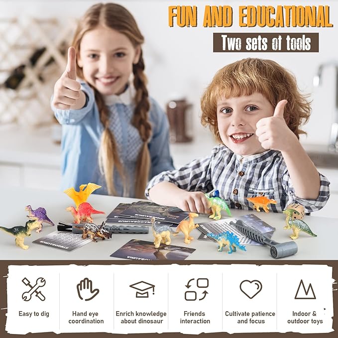 Jumbo Dino Egg Dig Kit, Dinosaur Toys for Kids 5-7, Dinosaur Eggs with 12 Dinosaurs inside, Dino Toy Outdoor Gift with Dinosaur Card, Dinosaur Egg Excavation for Kids Boys Girls Gift 6 and up year old