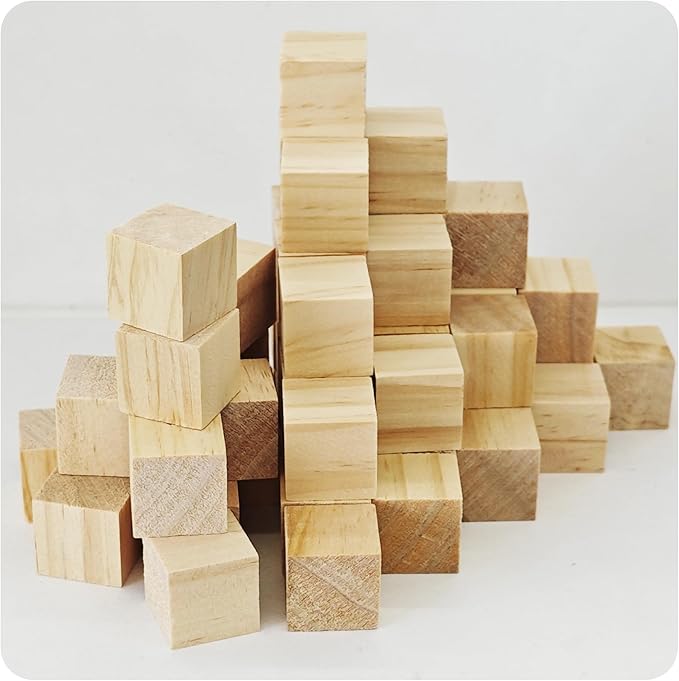 50Pcs 2cm Unfinished Wood Cubes, 0.78” Natural Square Wooden Blocks for Math Counting, Crafts, and DIY Projects