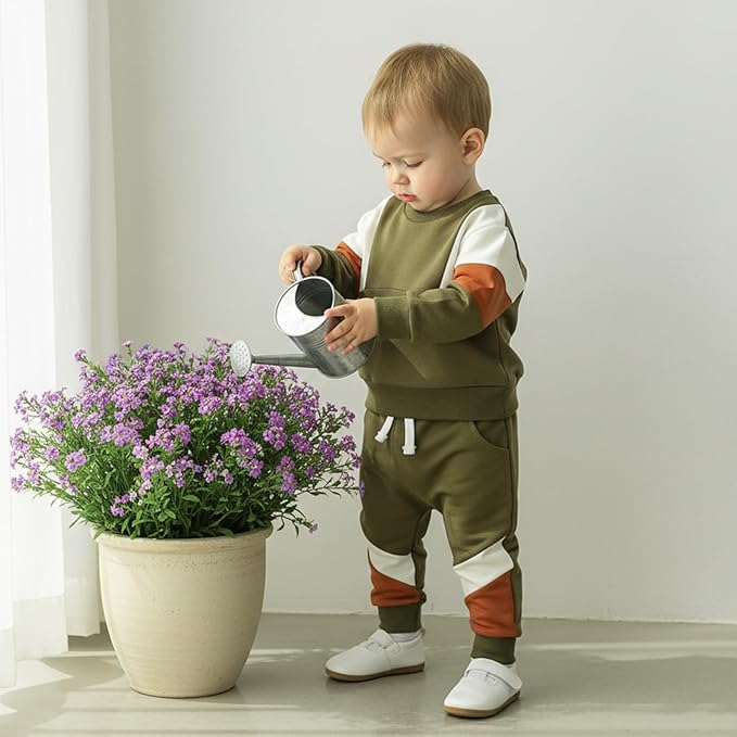 Kupretty Toddler Baby Boy Fall Winter Clothes Color Block Long Sleeve Sweatshirt Pullover Tops + Joggers Pants Outfit Set