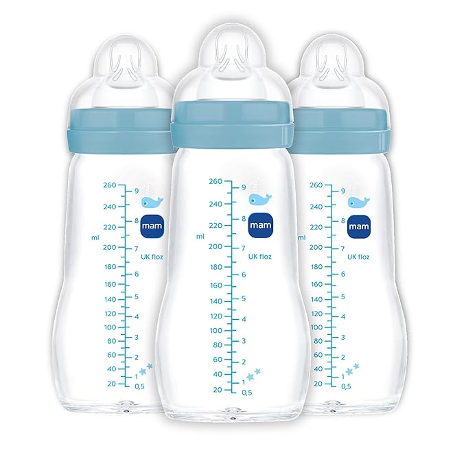 MAM Premium Glass Baby Bottles, Easy Switch Between Breast and Bottle, Feel Good Medium Flow, Newborn Essentials Must Have, 2+ Months, BPA Free, 9oz, Boy, 3pack