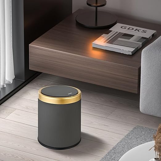 Pukomc Bathroom Trash Can with Lid，3.5 Gallon Motion Sensor Waterproof Touchless Garbage Can, Smart Plastic Trash Bins Suitable for Kitchen, Bathroom, Bedroom, Living Room, Office Grey