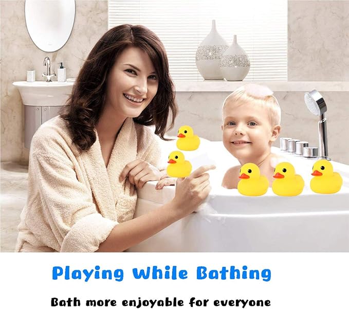 Preschool Bath Toys Rubber Floating Squeaky Baby Wash Shower Toy for Toddlers Kids Party Decoration 12 Pcs (Yellow Duck)