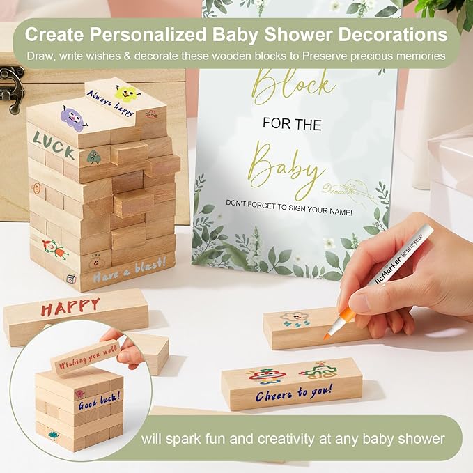 101Pcs Baby Shower Games Blocks to Decorate Kit, Baby Shower Ideas Activities for Stacking, Building & Drawing, Suitable for Boy Girl Party Game, Decorations, Favors
