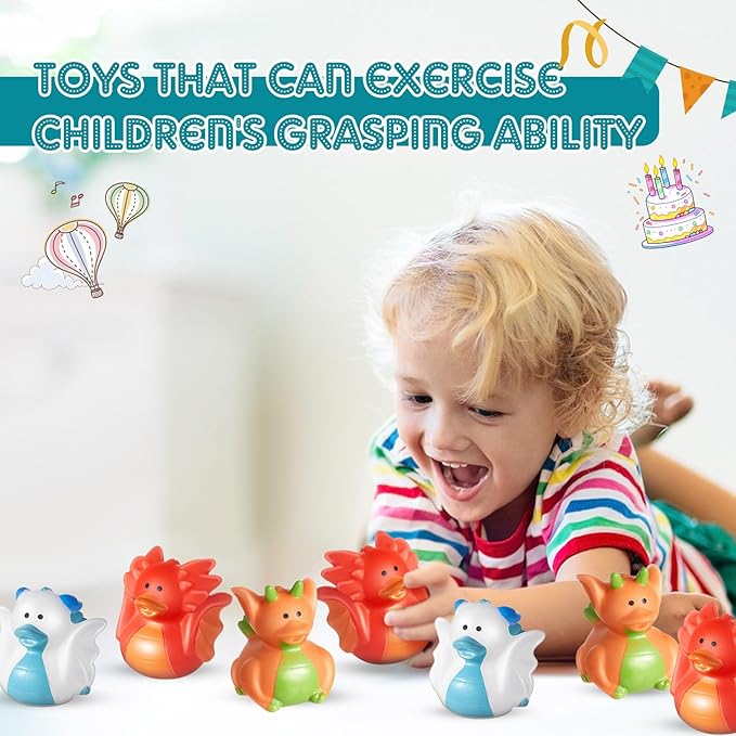 Deekin 24 Pcs Assorted Rubber Ducks in Bulk, 2 Inch Rubber Duckies for Party Supplies, Mini Bath Toys for Baby Shower Pool Party (Dragon)