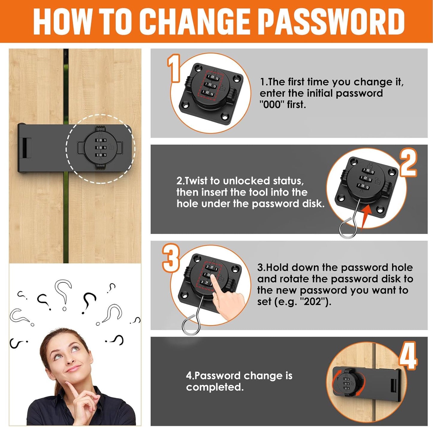 Keyless Cabinet Lock with Combination, Locker Code Lock with 3-Digit Combination, Security Door Lock for Drawers, Lockers, Bifold Doors, Small Doors, Closets, Refrigerators (Black-1pc)