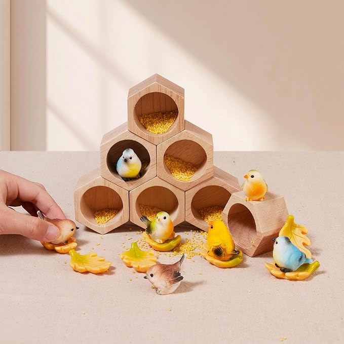 Sorting Stacking Wooden Toys for Toddlers, Bird Montessori Toys Toddler Sensory Bin Tool Toy, Wood Bird House Fine Motor Skill Toy Early Learning Preschool Educational Gift for Kids