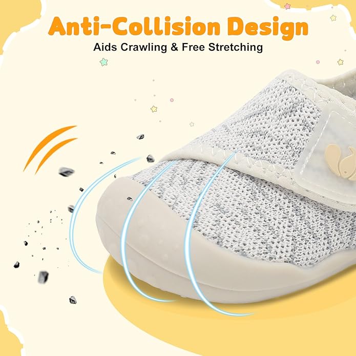 FEETCITY Baby First Walking Shoes Wide Baby Shoes Infant Sneakers Newborn Crib Shoe Barefoot Lightweight Slip On Shoe