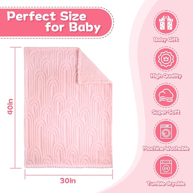 Ultra Soft Fleece Baby Blanket,Swaddle & Receiving Blankets for Newborn Infant, Lightweight Breathable Nursery Nap Blanket for Crib Stroller, for Boys & Girls Rainbow 30"x40" Light Pink