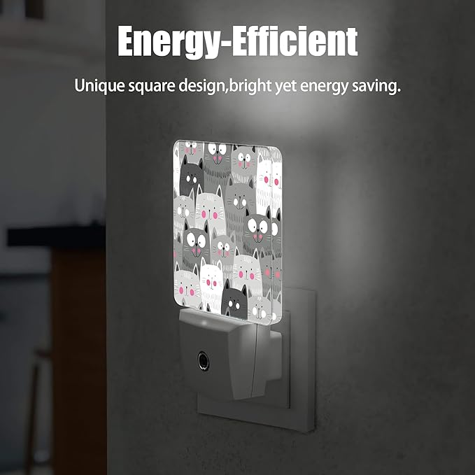 Gray Cartoon Cat Night Light Plug in Wall Lamp Smart Dusk to Dawn Sensor for Home Decorative, Kids Room Bedroom Bathroom Kitchen Hallway Gifts