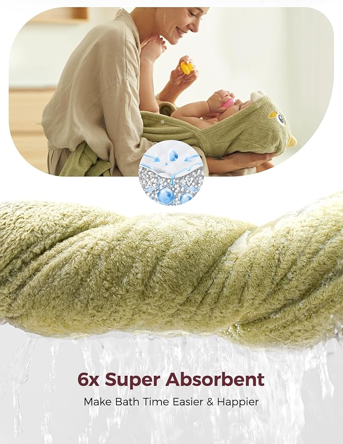 Momcozy Baby Bath Towels with Visualize Health Label - Ultra Soft & Absorbent Coral Fleece Hooded Towels for Newborn, Infant, Toddler (0-36 Months) Bath Essentials (Large Size,2 Pack)