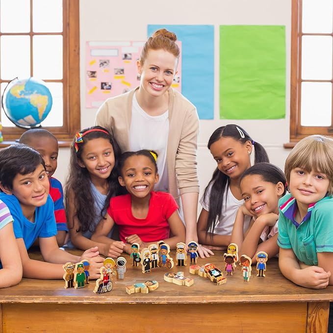 Kathfly 36 Pcs Wooden Community Helpers Community Wooden Toy Preschool Little Professionals Block Character Set Multicultural Career Figurines Creative Play Social Emotional Learning Wood People Toy