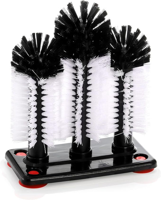 Yesland Water Bottle Cleaning Brush with Suction Base, 3 Head Removable Glass Washer Bristle Brush Cleaner for Long Leg Cup, Beer Cup, Red Wine Glass, Bar, Kitchen, Sink, Home Tools