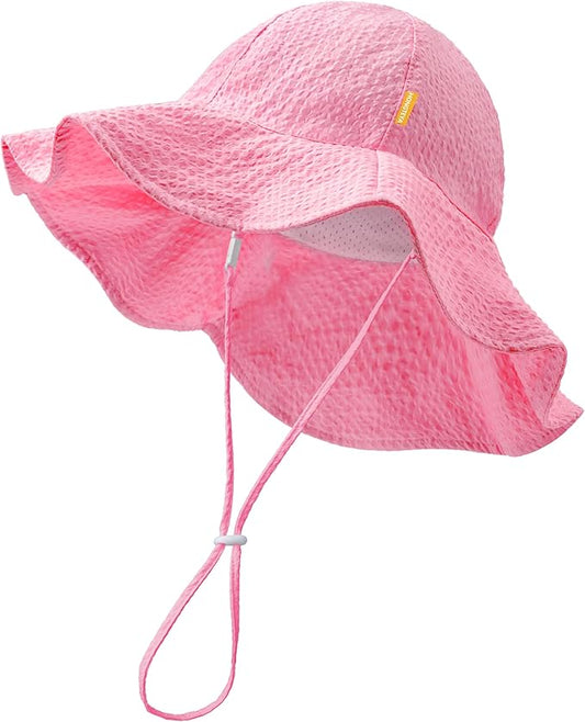 HONGTEYA Baby Sun Hat Toddler Girl Beach Hat Adjustable Outdoor Summer Hat UPF 50+ Sun Protection Wide Brim Infant Kids