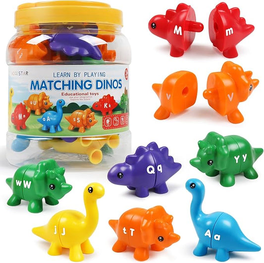USATDD Matching Letters Dinosaur Toy, Double-Sided ABC Letters Dinosaur Match Game Preschool Fine Motor Toy with Uppercase Lowercase Alphabet, Educational Learning Toys for Toddlers Boys Girls
