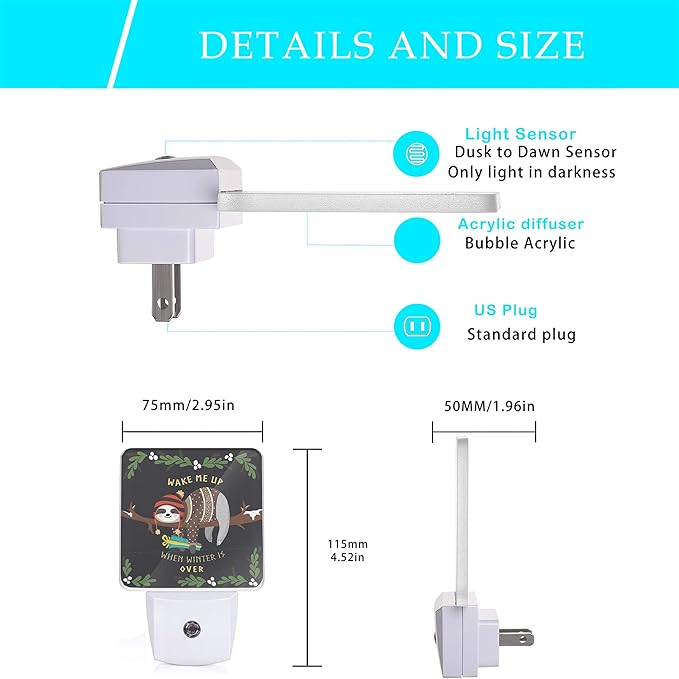 Sloth Night Light,Cute Baby Sloth Sleeping on Tree Night Lights Plug into Wall for Boys Girls, Led Lights Indoor Home Decor 0.5W Nightlight Sleep Friendly