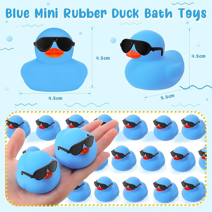 Sosation 36 Packs Mini Rubber Ducks with Sunglasses Sets 2.2 Inch Bath Squeaky Rubber Duckies Cute Float Bathtub Toys for Christmas Birthday Party Favors Class Prizes Car Decor(Blue)