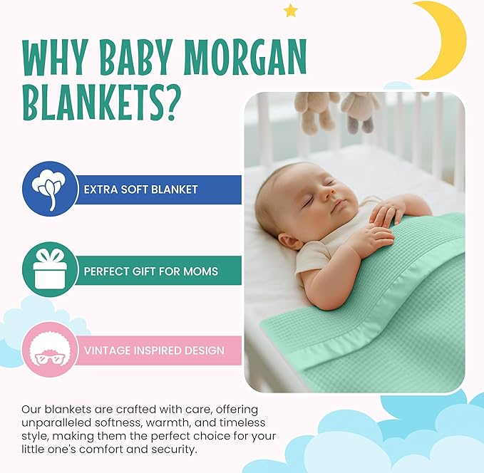 Blankets - Thermal Waffle Warm Baby Blanket for Crib - Soft and Cozy Baby Crib Blanket for Nursery, Stroller, or Naptime Comfort - Ideal Shower Gift - Mint Green, Satin Trim (36" x 50")