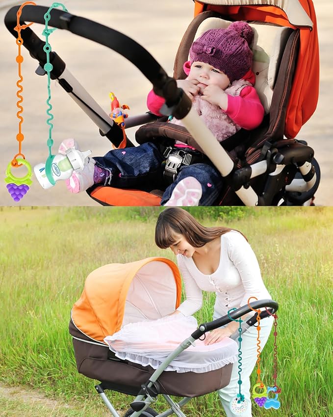 Toy Straps - 5pcs Adjustable Toy Holder for Stroller, High Chair, Car Seat (4-Pack) - Silicone Baby Tether Pacifier Clip