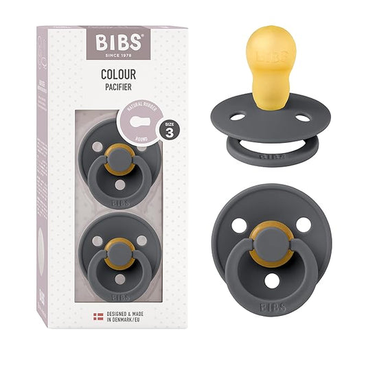 BIBS Pacifiers Colour Collection | Natural Rubber Baby Pacifier | Set of 2 BPA-Free Soothers | Made in Denmark | 18+ Months (Pack of 2) | Iron