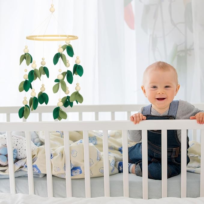 Wenqik Baby Crib Mobile for Nursery Green Leaf Dragon Mobile Crib Forest Green Forest Baby Shower Gift for Boys and Girls(Leaf)