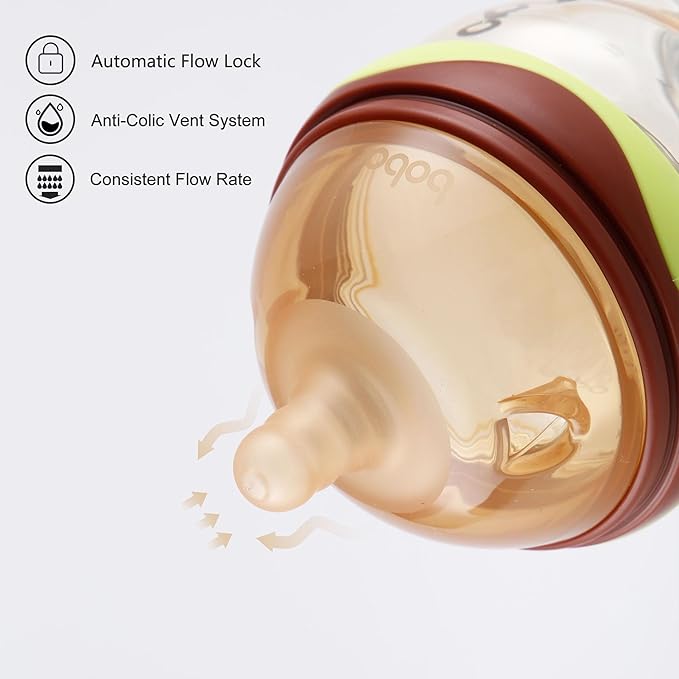 YOHKOH Baby Bottles - Newborn Wide Neck Baby Bottles with Slow Flow Breast-Like Nipple, PPSU Anti-Colic Bottles Breastfeeding System (Green, 9.4oz (Pack of 2))