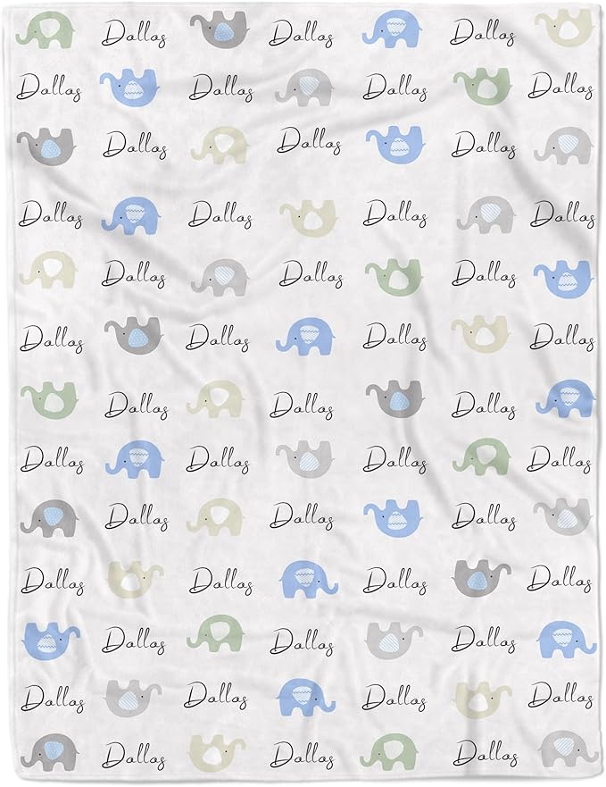 Personalized Baby Name Blanket for Boy Girl Custom Elephants Blanket for Newborn Customized Gifts for Baby Shower Birthday Christmas
